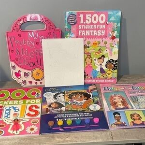Girls Creativity/Activity Bundle of Sticker Books,Stencils & Paint Set Princess